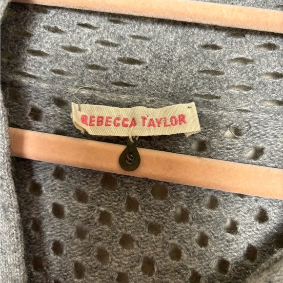 Rebecca Taylor Gray Lambswool/Cashmere Blend Crochet Asymmetrical Hem Cardigan S - Picture 7 of 9